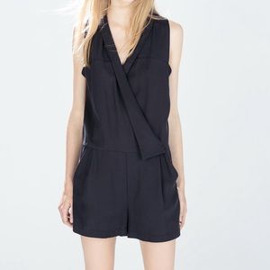 Zara Faux Wrap Short Jumpsuit - Navy